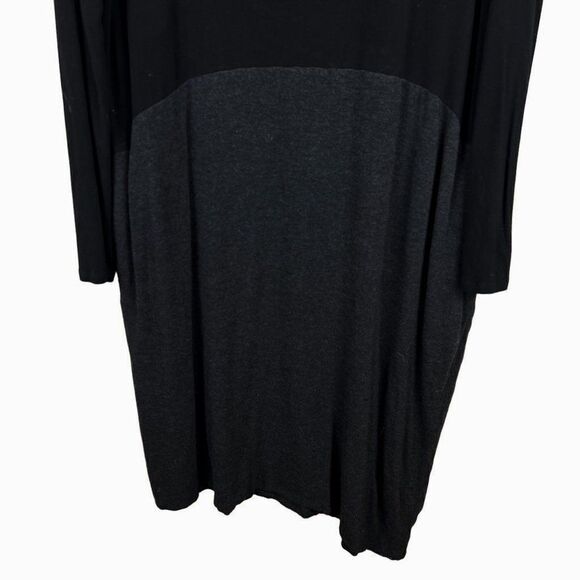Eileen Fisher Black Dark Gray Color Block Asymmetrical Hem  Long Sleeve Dress - Picture 5 of 8
